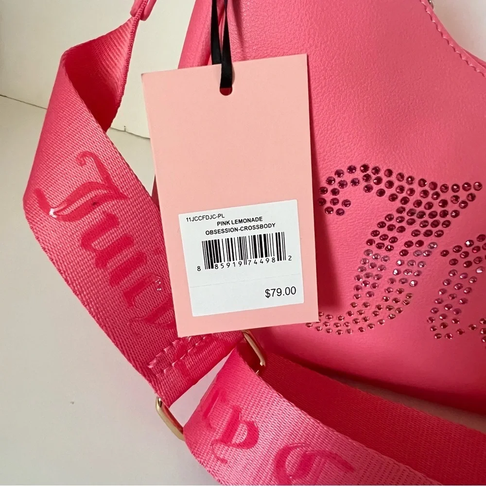 Juicy Couture NWT Pink Obsession Crescent Style Shoulder Bag with Rhinestones - Picture 5 of 10